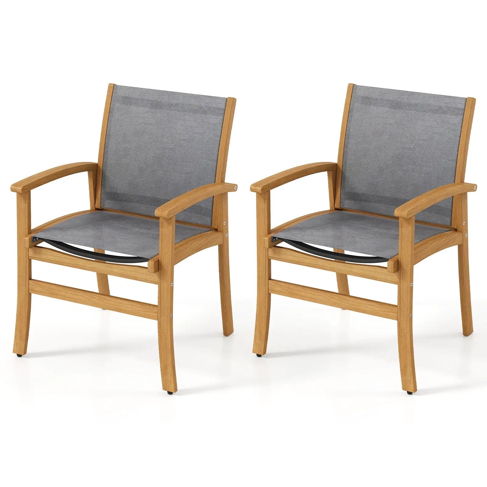 Patio Chairs Set of 2 Acacia Wood Armchairs with Breathable Fabric Back and Seat by DirectDeals