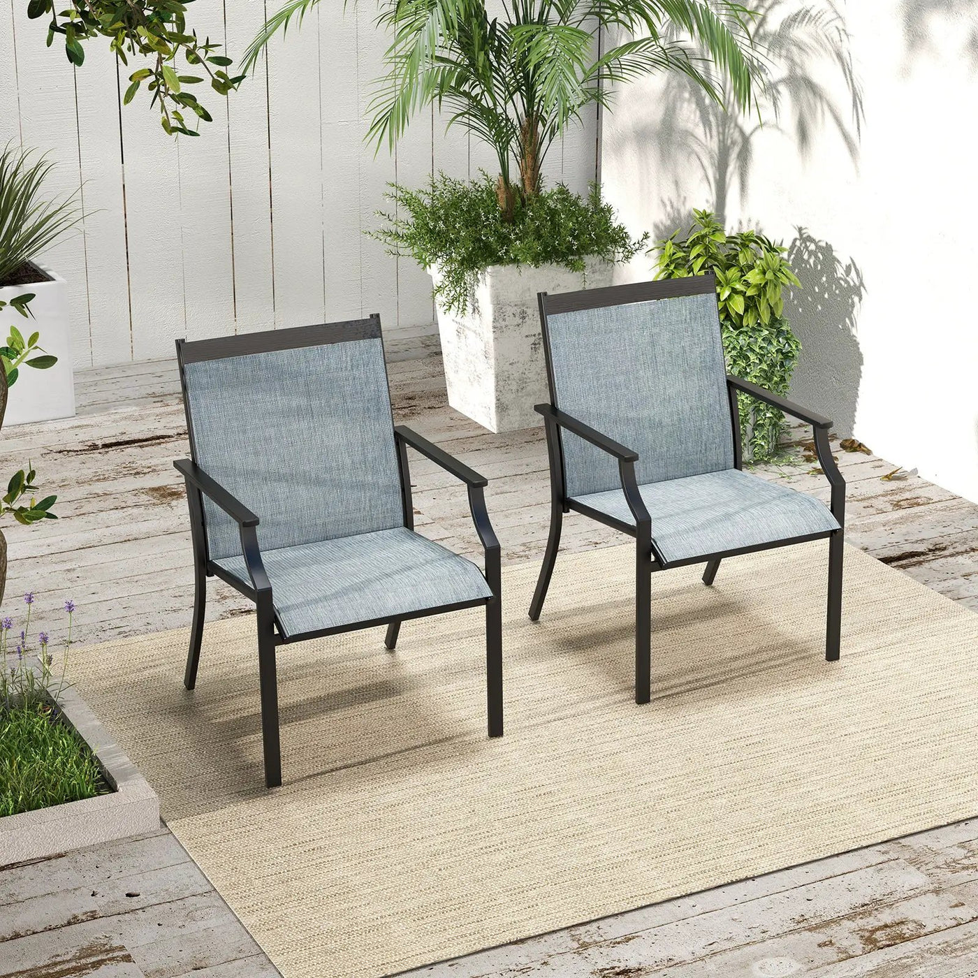 2 Piece Patio Dining Chairs Large Outdoor Chairs with Breathable Seat and Metal Frame by DirectDeals