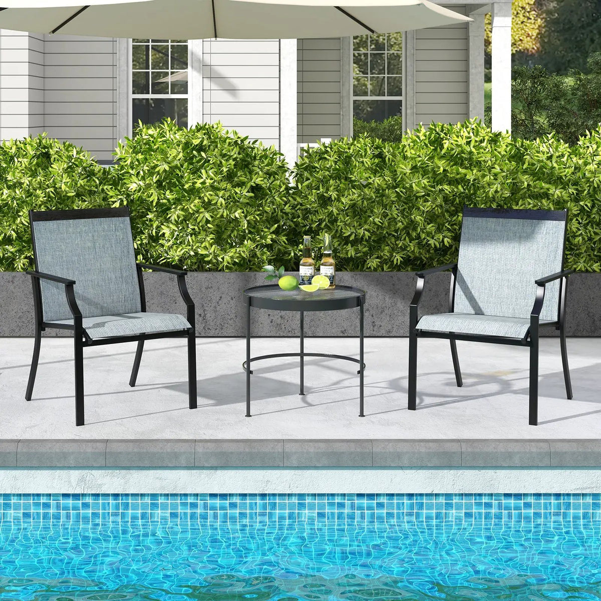 2 Piece Patio Dining Chairs Large Outdoor Chairs with Breathable Seat and Metal Frame by DirectDeals