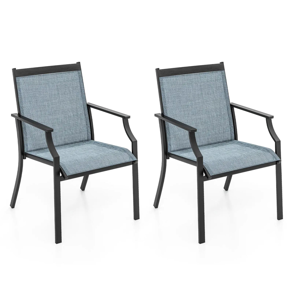 2 Piece Patio Dining Chairs Large Outdoor Chairs with Breathable Seat and Metal Frame by DirectDeals