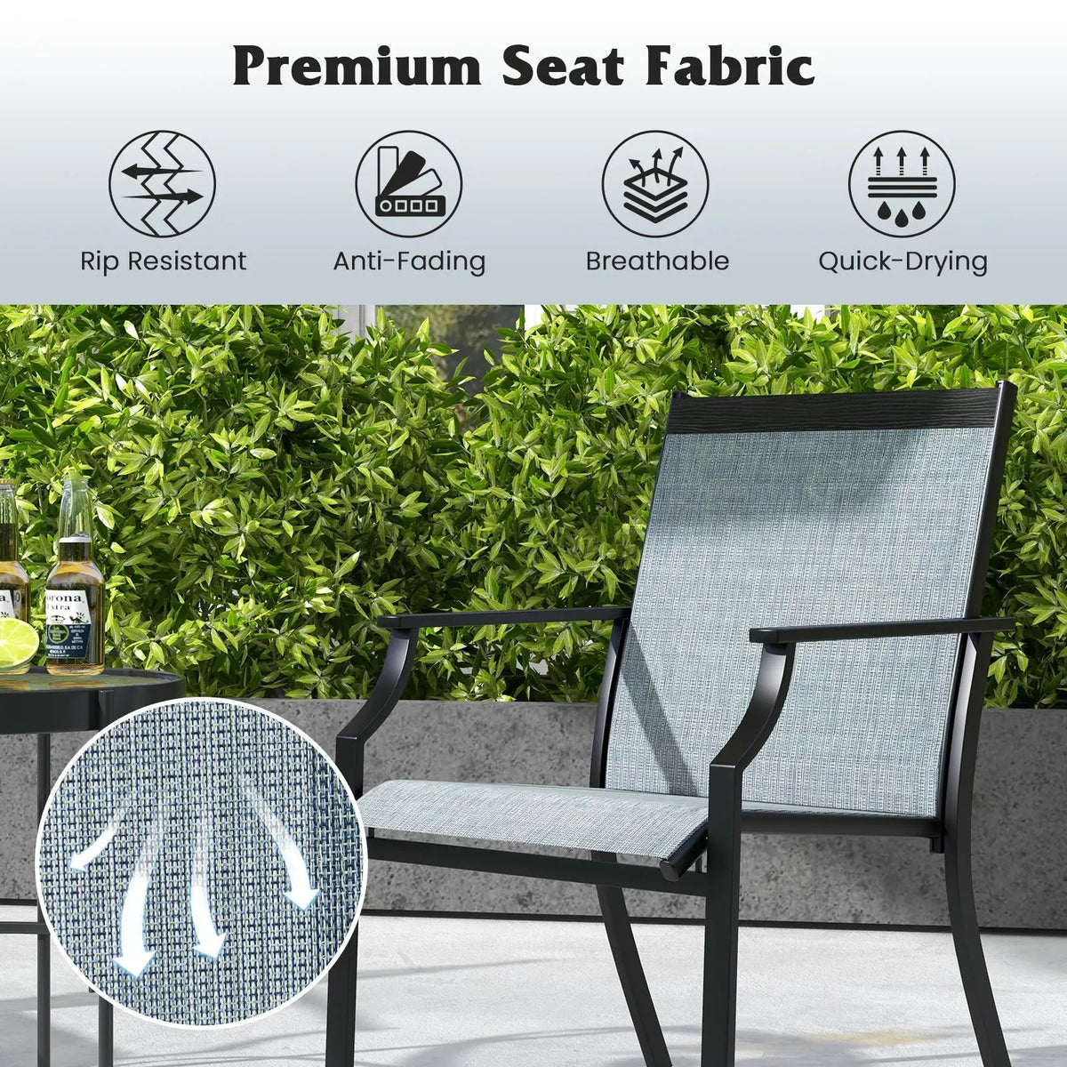 2 Piece Patio Dining Chairs Large Outdoor Chairs with Breathable Seat and Metal Frame by DirectDeals