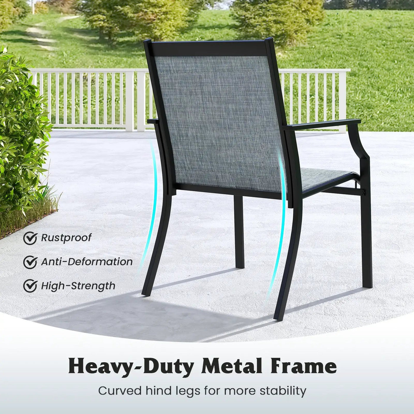 2 Piece Patio Dining Chairs Large Outdoor Chairs with Breathable Seat and Metal Frame by DirectDeals