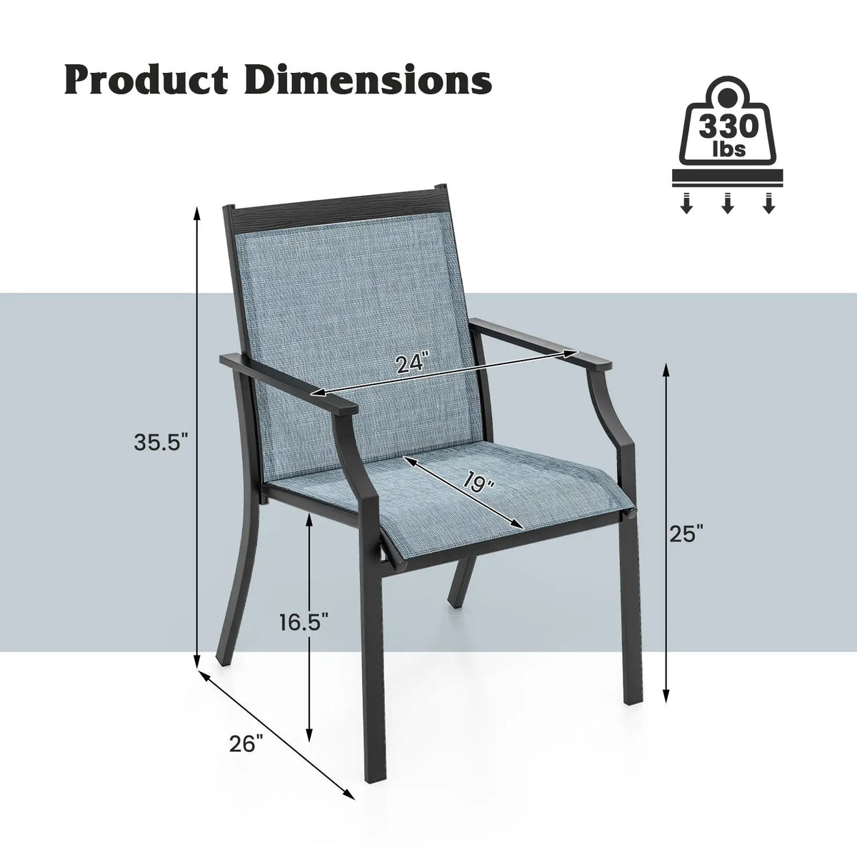 2 Piece Patio Dining Chairs Large Outdoor Chairs with Breathable Seat and Metal Frame by DirectDeals