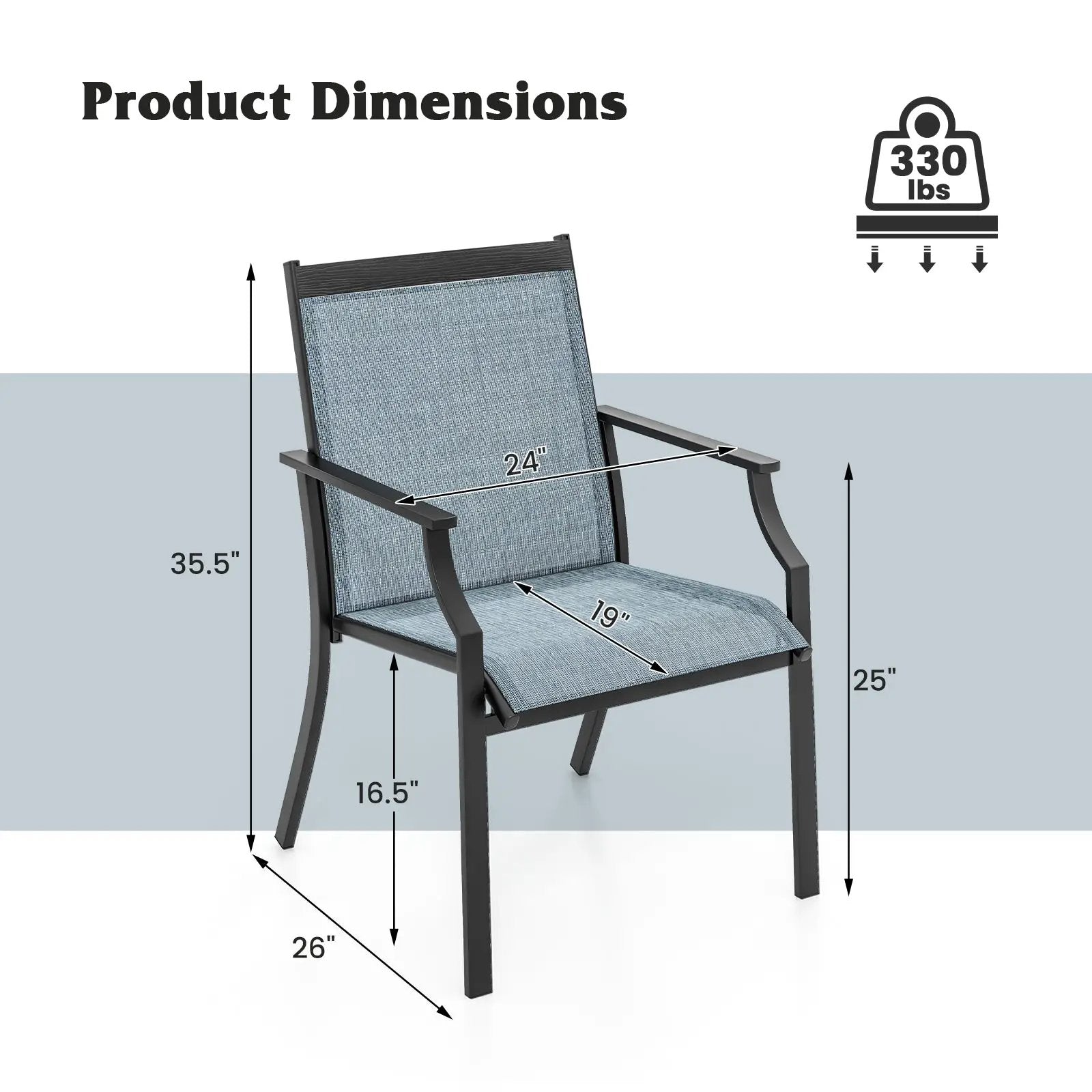 2 Piece Patio Dining Chairs Large Outdoor Chairs with Breathable Seat and Metal Frame by DirectDeals