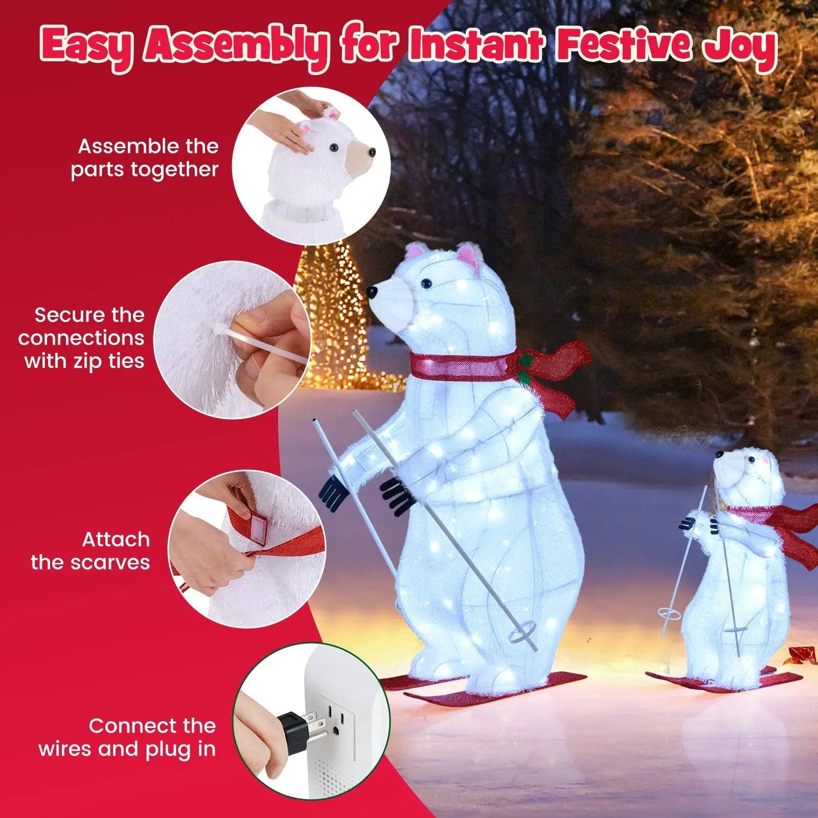 2 PCS Animated Skiing Polar Bears Pre-lit Christmas Bear Decoration with Skiing Motion by DirectDeals
