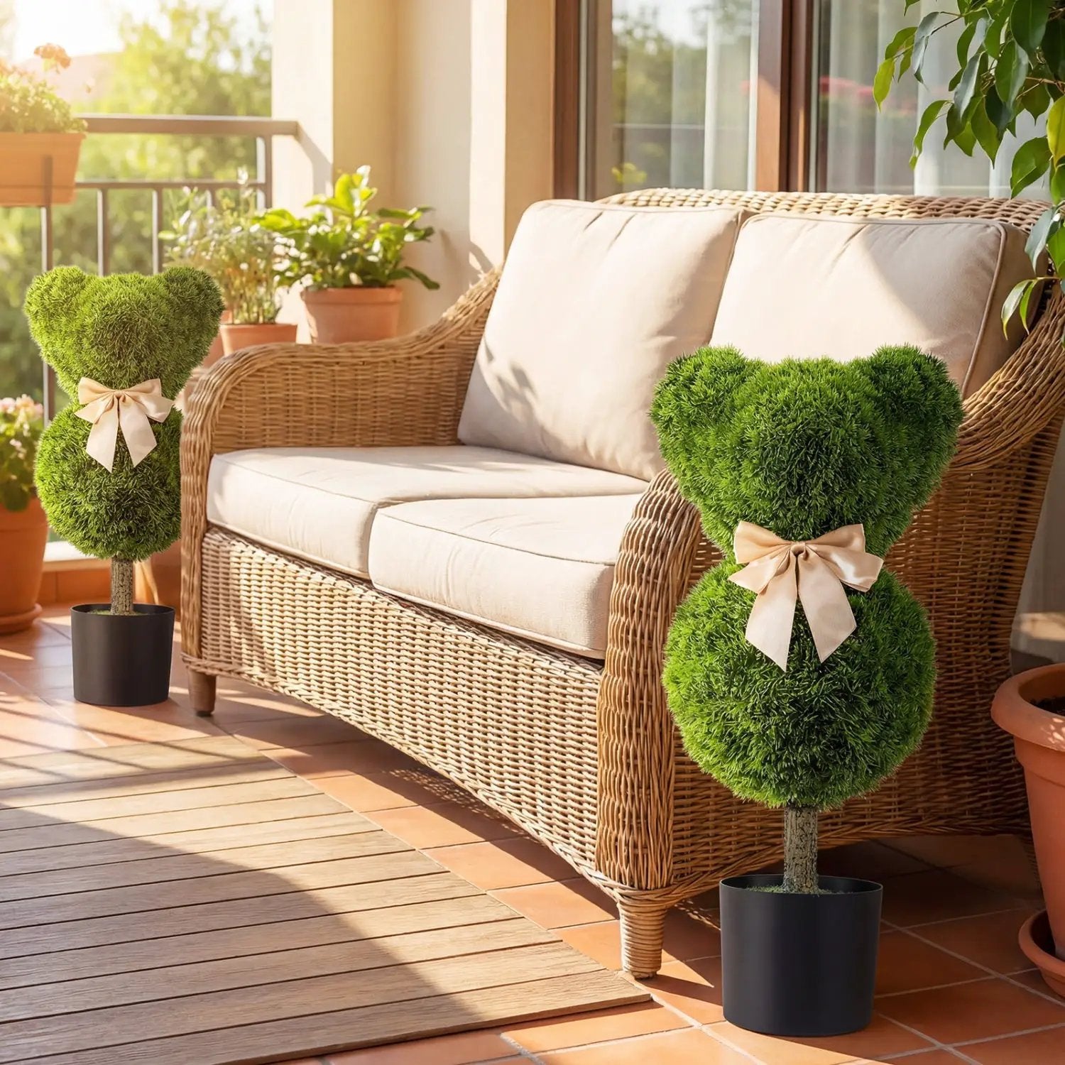 2 Pieces Bear Topiary Trees with Pots Sun-resistant Bear by DirectDeals