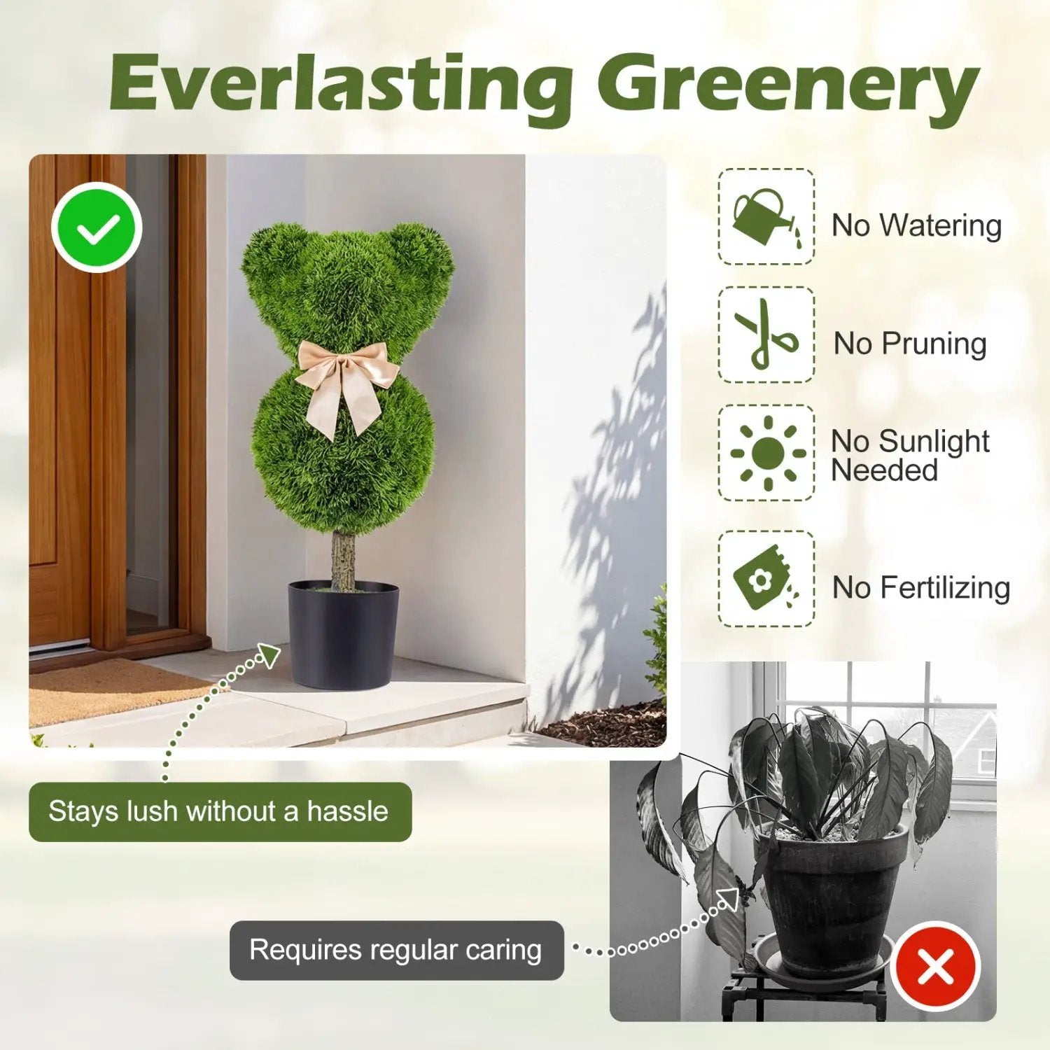 2 Pieces Bear Topiary Trees with Pots Sun-resistant Bear by DirectDeals