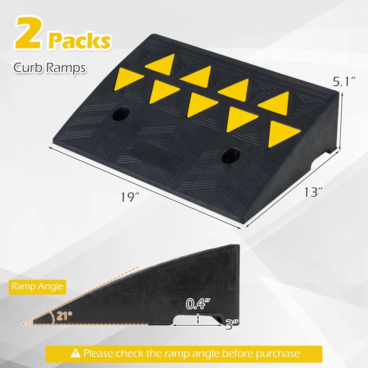 2 Pcs Driveway Threshold Ramps with 5/6 Inch Rise for Medium Trucks by DirectDeals