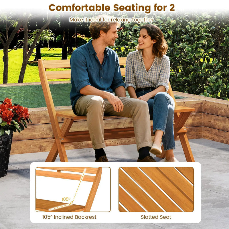 2-Person Acacia Wood Patio Garden Bench with 800 lbs Capacity by DirectDeals