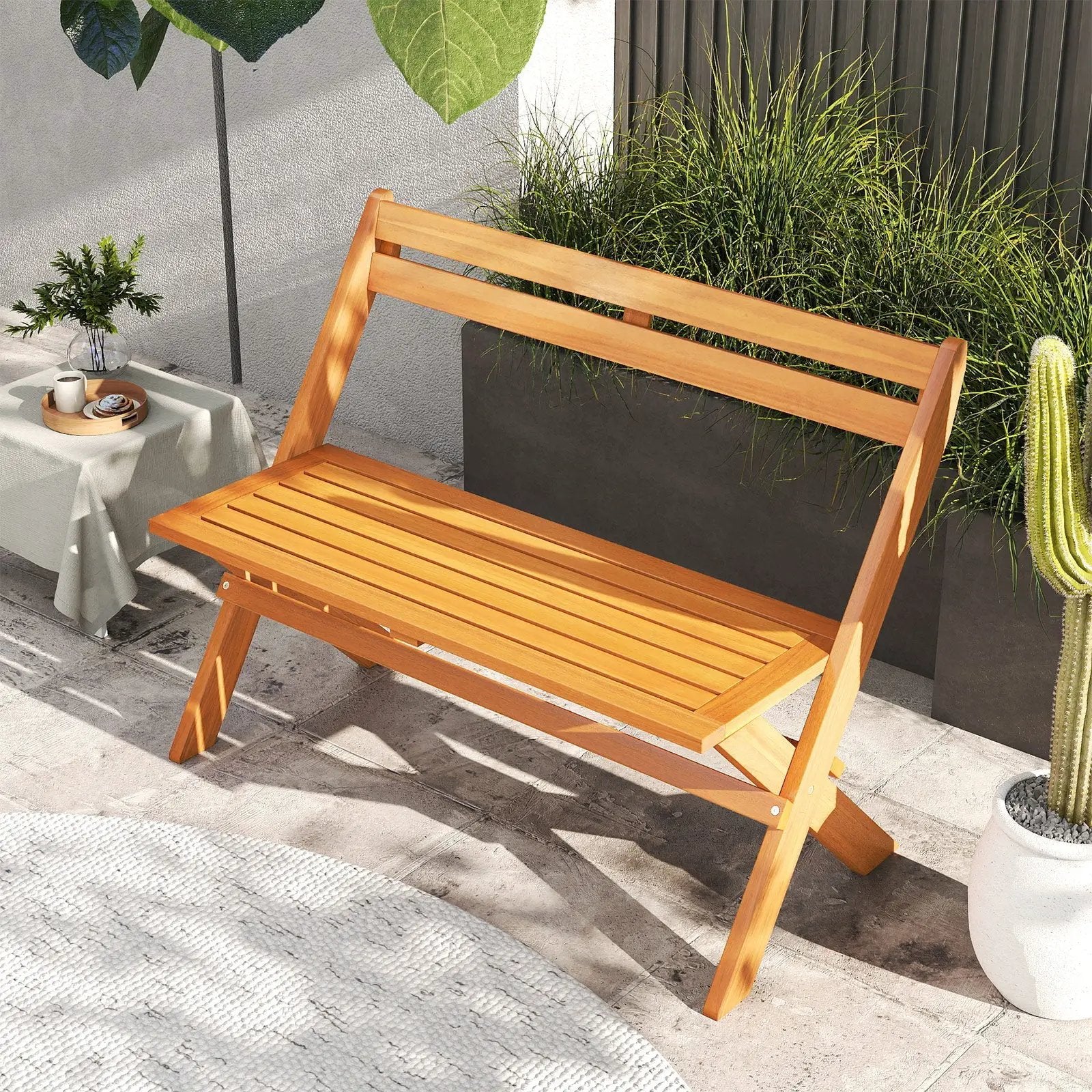 2-Person Acacia Wood Patio Garden Bench with 800 lbs Capacity by DirectDeals