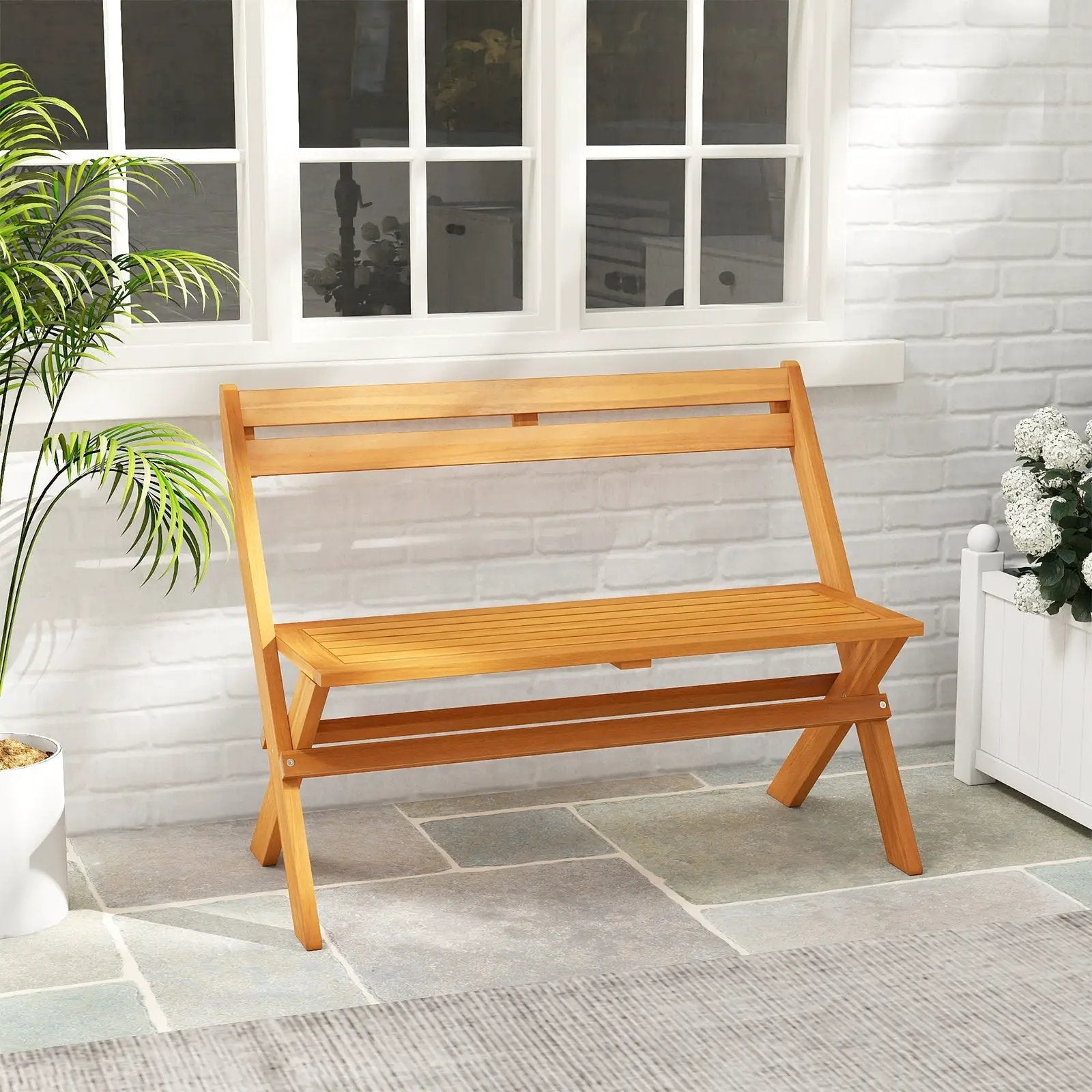2-Person Acacia Wood Patio Garden Bench with 800 lbs Capacity by DirectDeals
