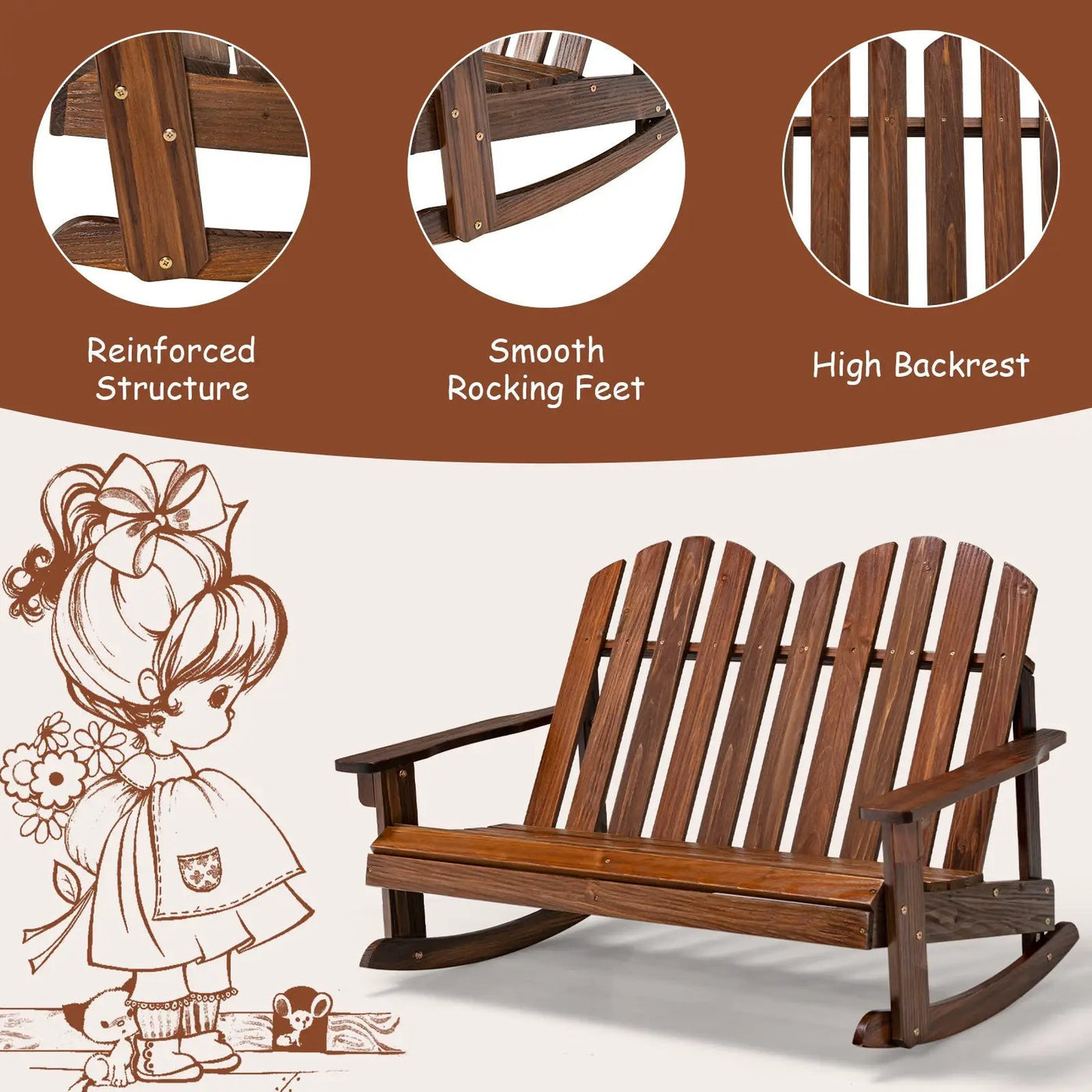 2 Person Adirondack Rocking Chair with Slatted seat by DirectDeals