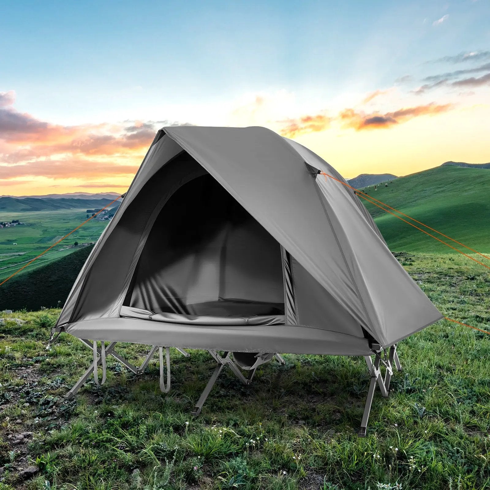 2-Person Camping Cot Tent Foldable Off-Ground Camping Combo for Adults by DirectDeals