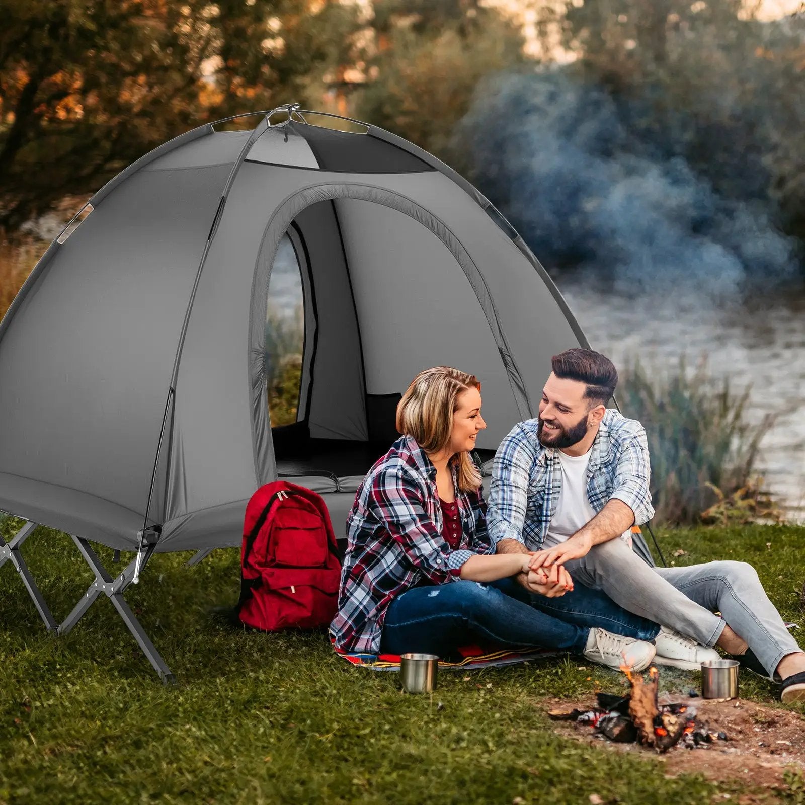 2-Person Camping Cot Tent Foldable Off-Ground Camping Combo for Adults by DirectDeals