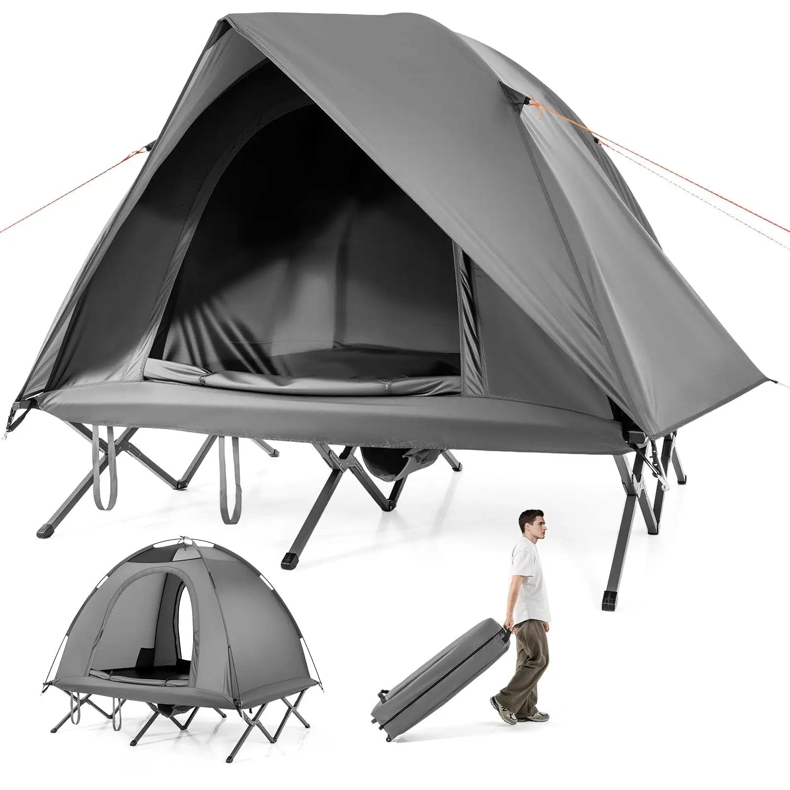 2-Person Camping Cot Tent Foldable Off-Ground Camping Combo for Adults by DirectDeals