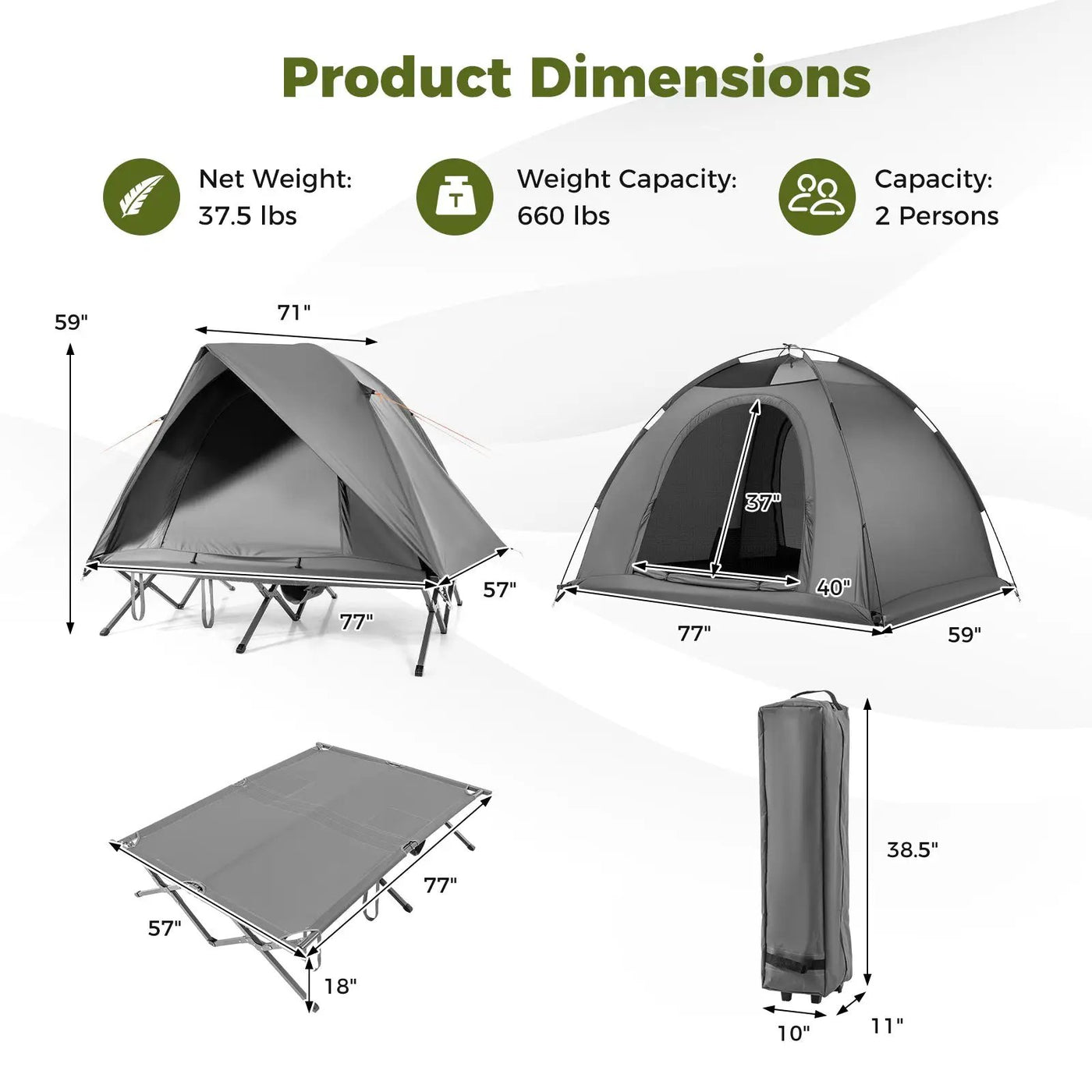 2-Person Camping Cot Tent Foldable Off-Ground Camping Combo for Adults by DirectDeals