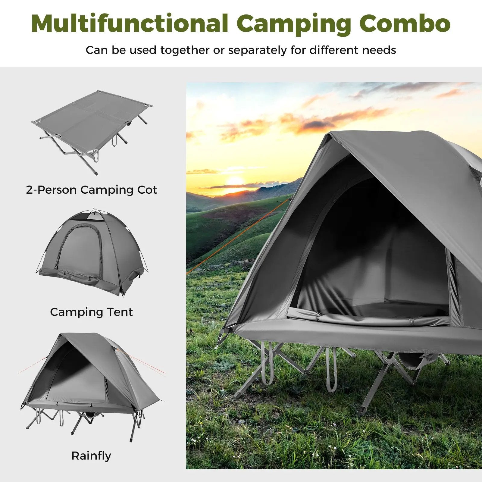2-Person Camping Cot Tent Foldable Off-Ground Camping Combo for Adults by DirectDeals