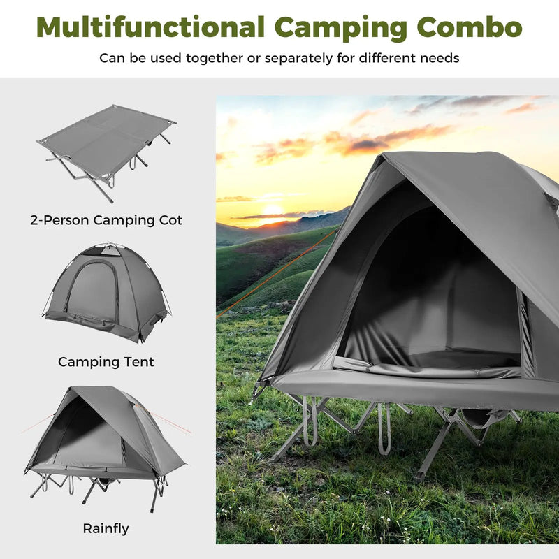2-Person Camping Cot Tent Foldable Off-Ground Camping Combo for Adults by DirectDeals