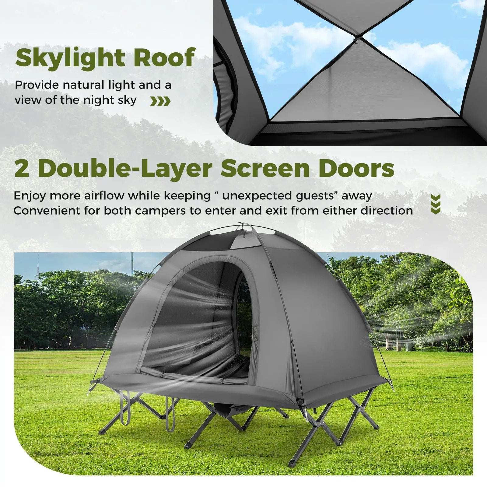 2-Person Camping Cot Tent Foldable Off-Ground Camping Combo for Adults by DirectDeals