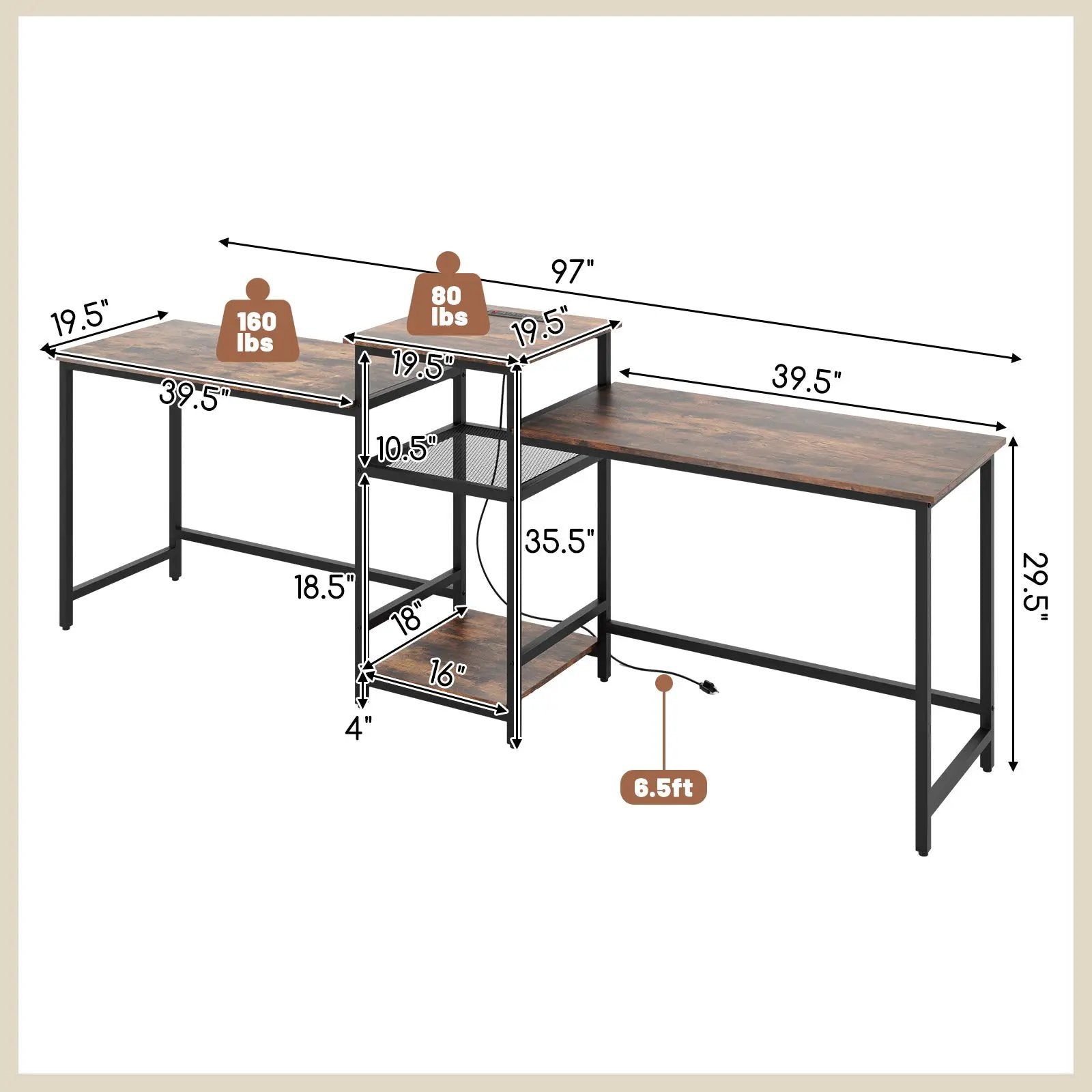 2-Person Computer Desk with Power Outlet and Printer Stand-Rustic Brown by DirectDeals