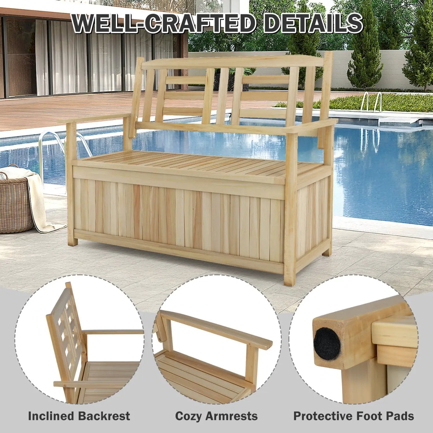 2-Person Storage Bench with 49 Gallon Capacity and Backrest by DirectDeals