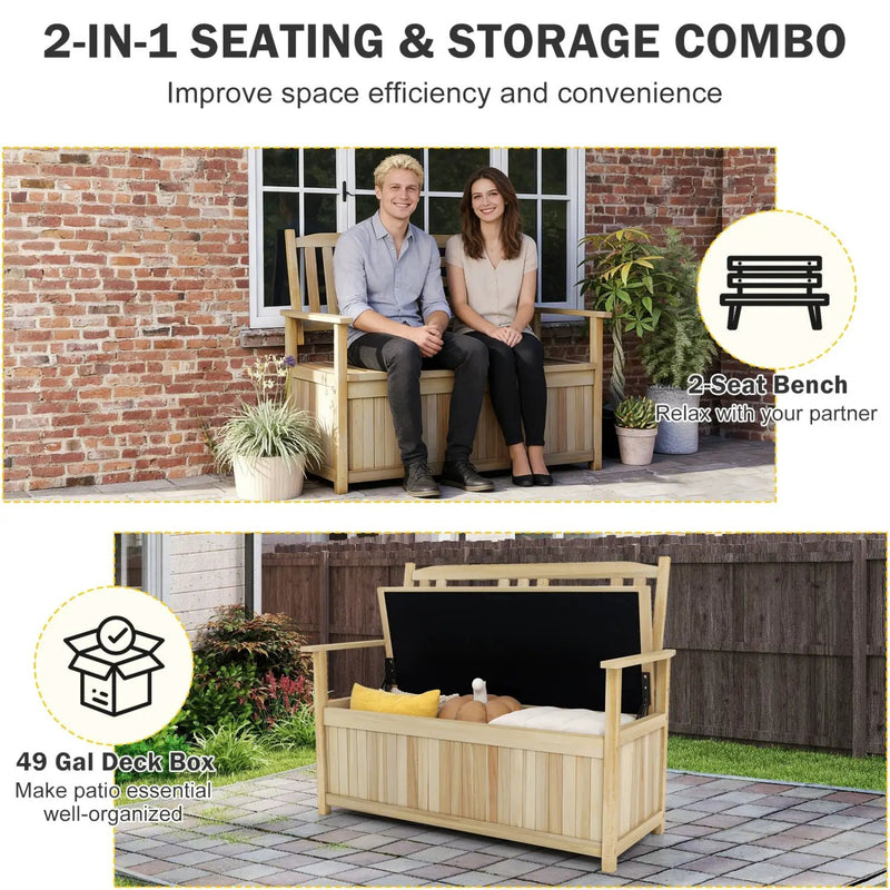 2-Person Storage Bench with 49 Gallon Capacity and Backrest by DirectDeals