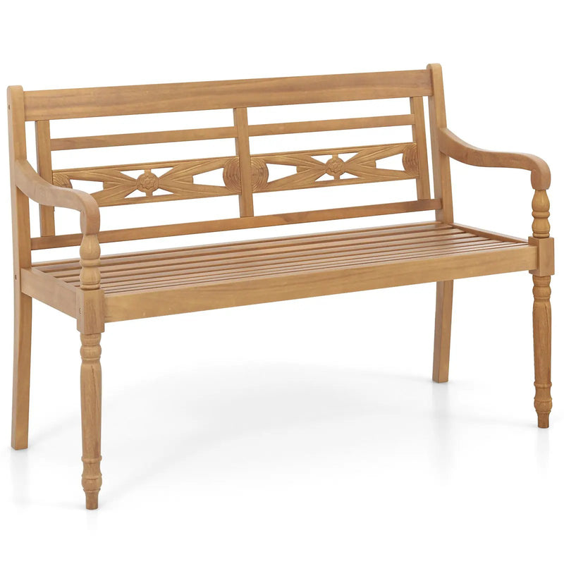 2-Person Teak Wood Patio Bench with Wide Backrest and Curved Armrests by DirectDeals