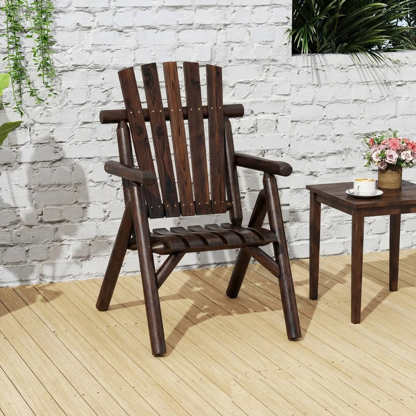 Solid Wood Patio Chair with Curved Seat and Slatted Backrest by DirectDeals