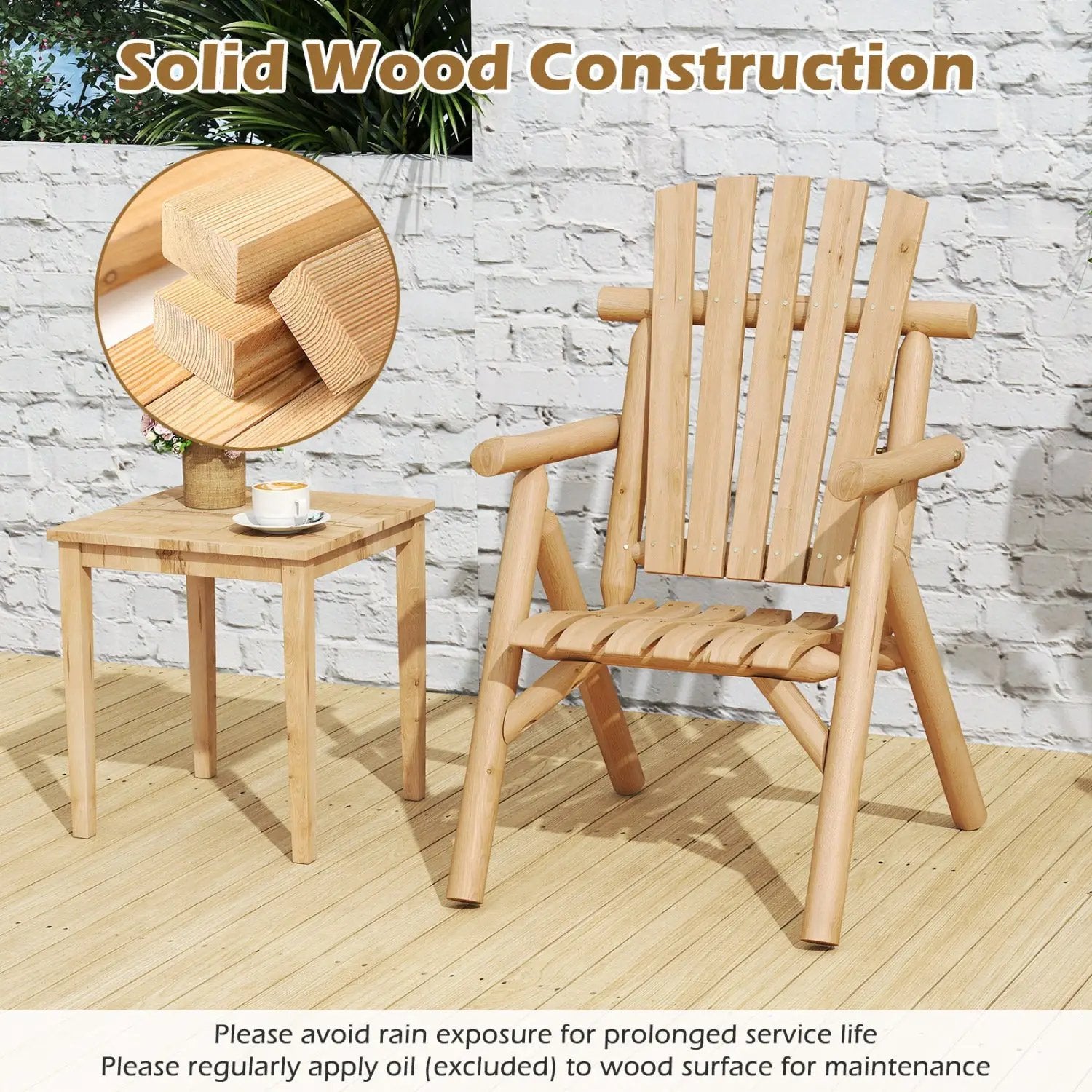 Solid Wood Patio Chair with Curved Seat and Slatted Backrest by DirectDeals