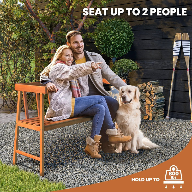 Outdoor Eucalyptus Wood Bench with Backrest and Armrests by DirectDeals