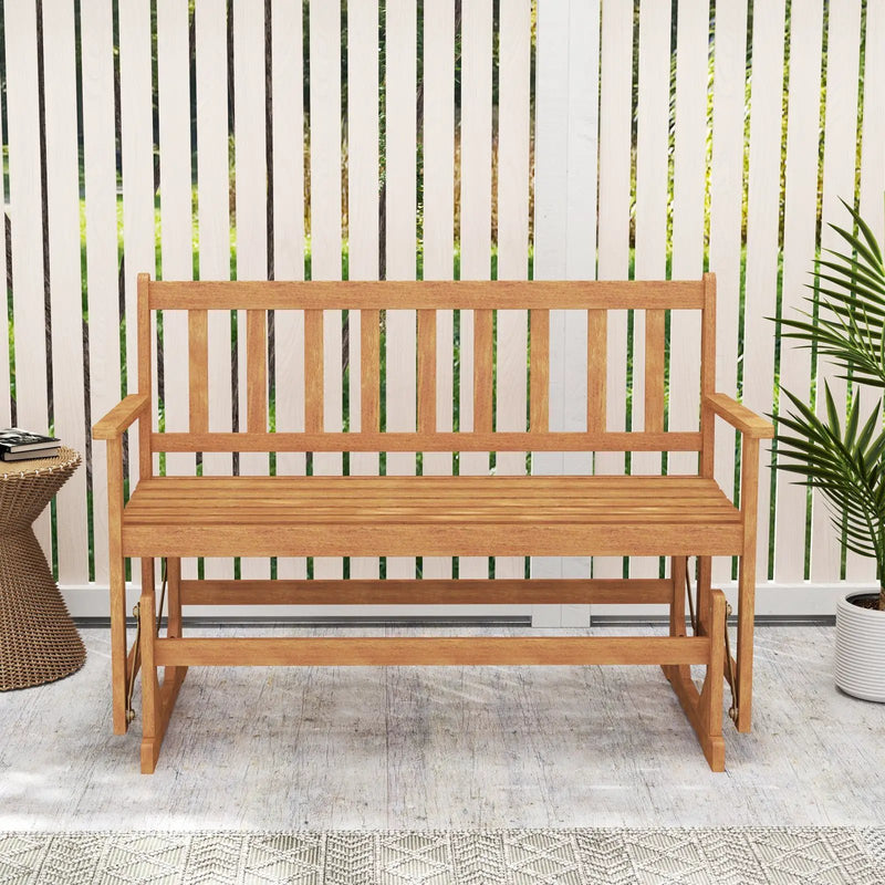 2-Person Outdoor Acacia Wood Glider Bench Patio Swing Rocking Loveseat by DirectDeals