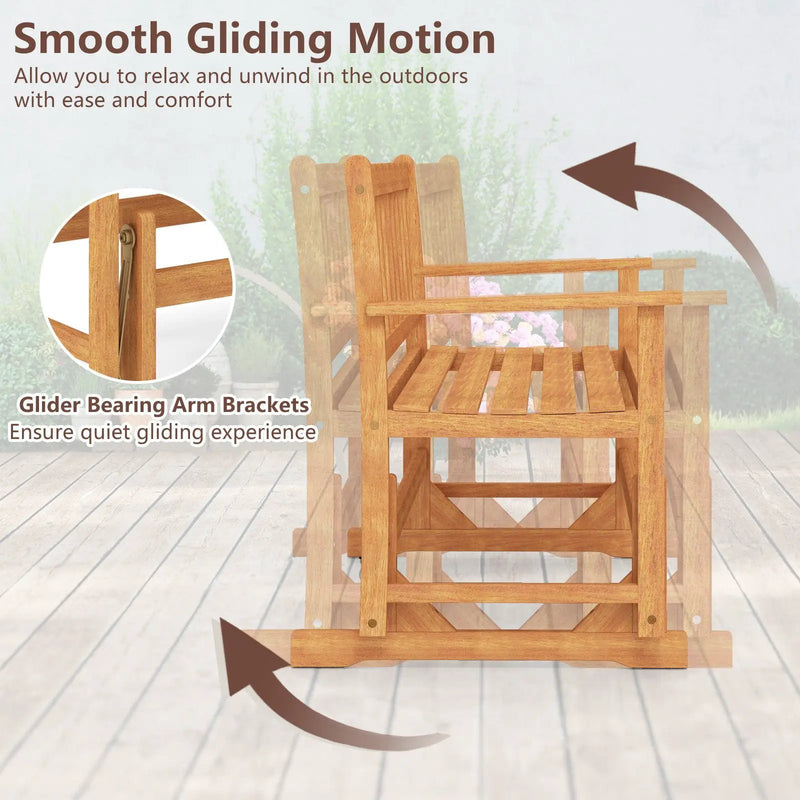 2-Person Outdoor Acacia Wood Glider Bench Patio Swing Rocking Loveseat by DirectDeals