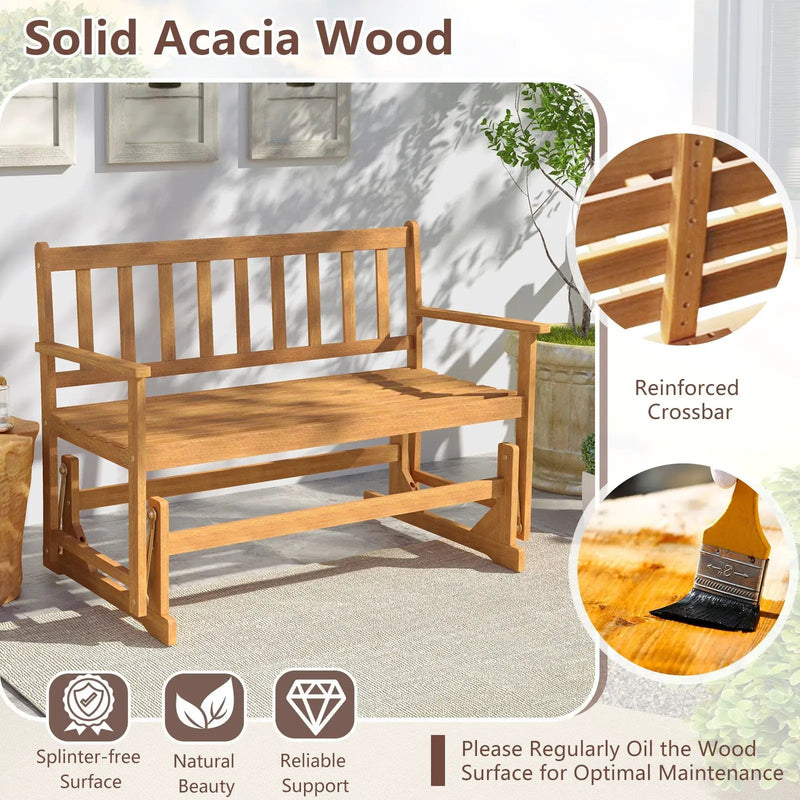 2-Person Outdoor Acacia Wood Glider Bench Patio Swing Rocking Loveseat by DirectDeals