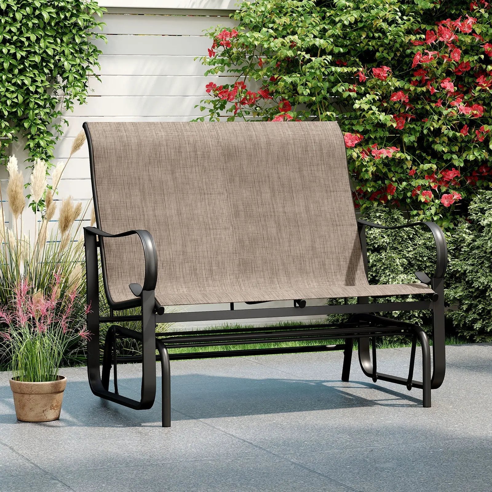2-Person Outdoor Glider Bench with High Backrest-Brown by DirectDeals