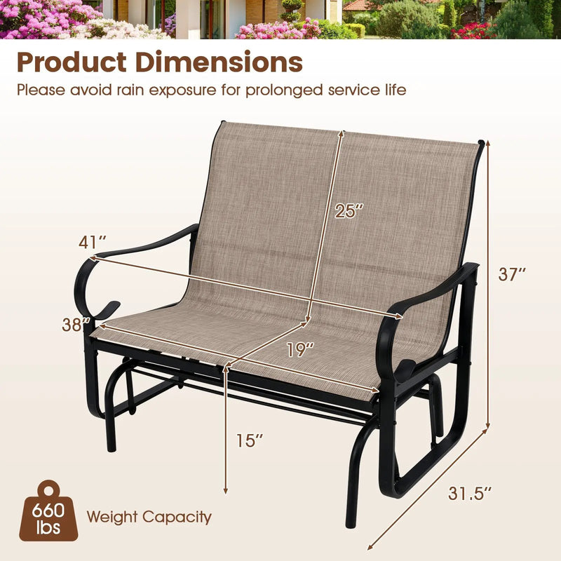 2-Person Outdoor Glider Bench with High Backrest-Brown by DirectDeals