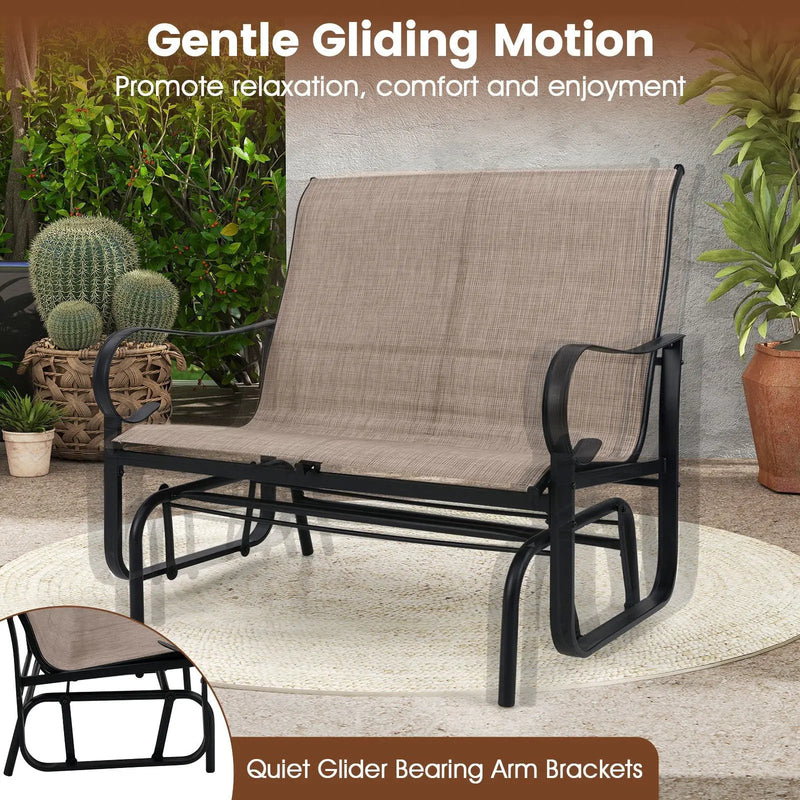 2-Person Outdoor Glider Bench with High Backrest-Brown by DirectDeals