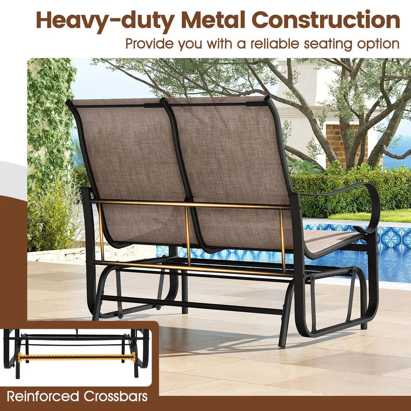 2-Person Outdoor Glider Bench with High Backrest-Brown by DirectDeals