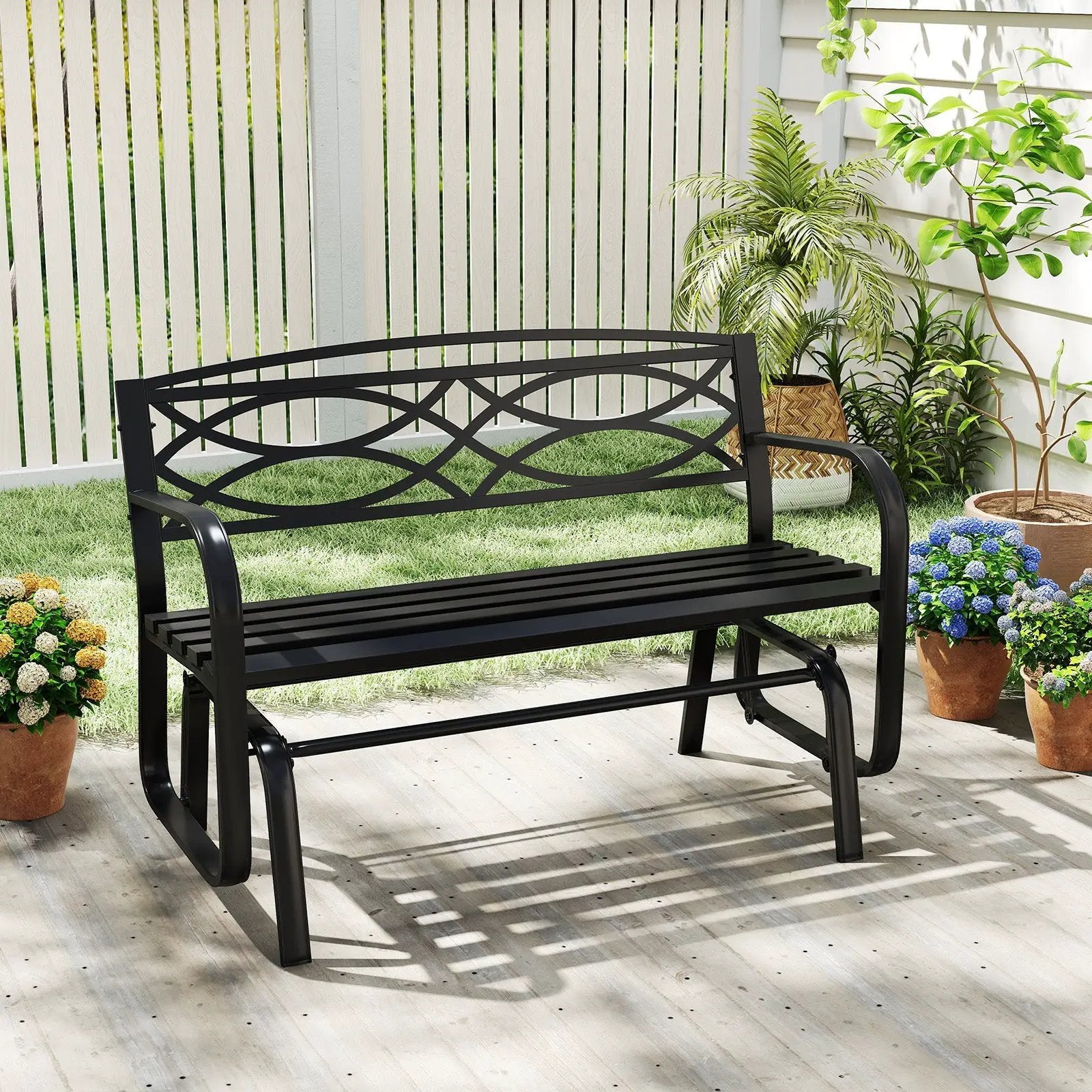 2-Person Outdoor Glider Bench with Metal Frame-Black by DirectDeals
