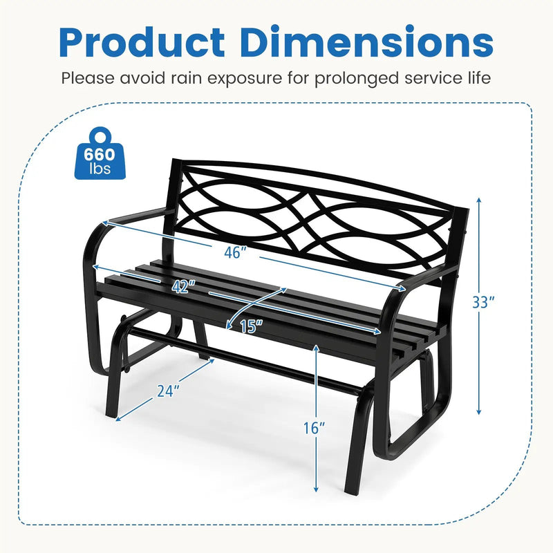 2-Person Outdoor Glider Bench with Metal Frame-Black by DirectDeals