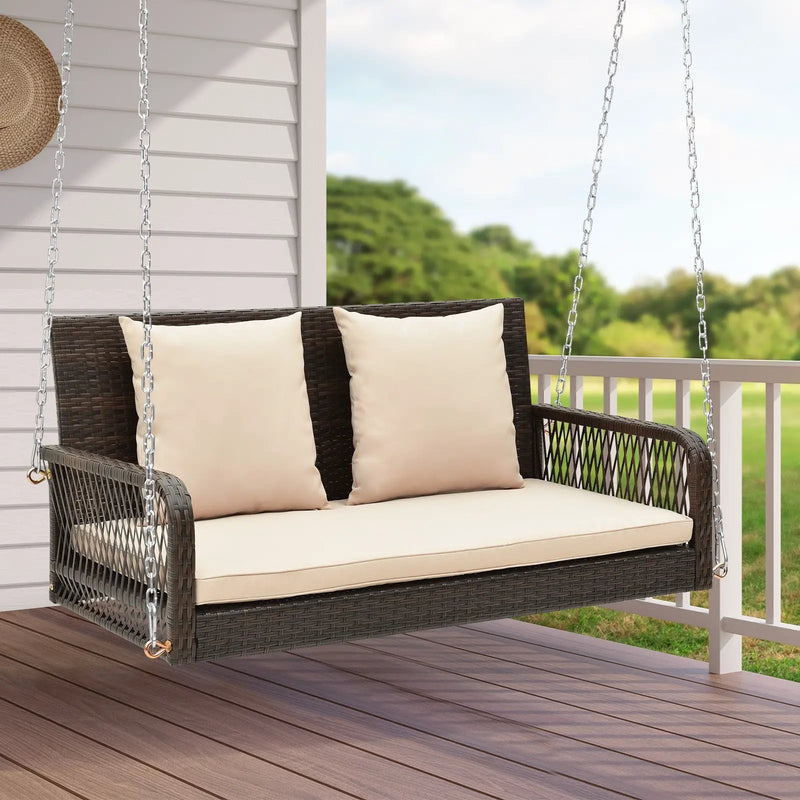 2-Person Outdoor Wicker Porch Swing with Seat and Back Cushions by DirectDeals