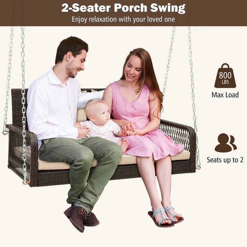 2-Person Outdoor Wicker Porch Swing with Seat and Back Cushions by DirectDeals