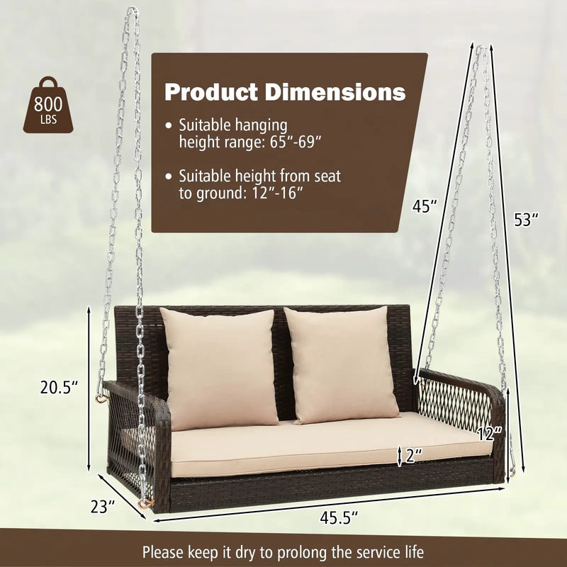 2-Person Outdoor Wicker Porch Swing with Seat and Back Cushions by DirectDeals