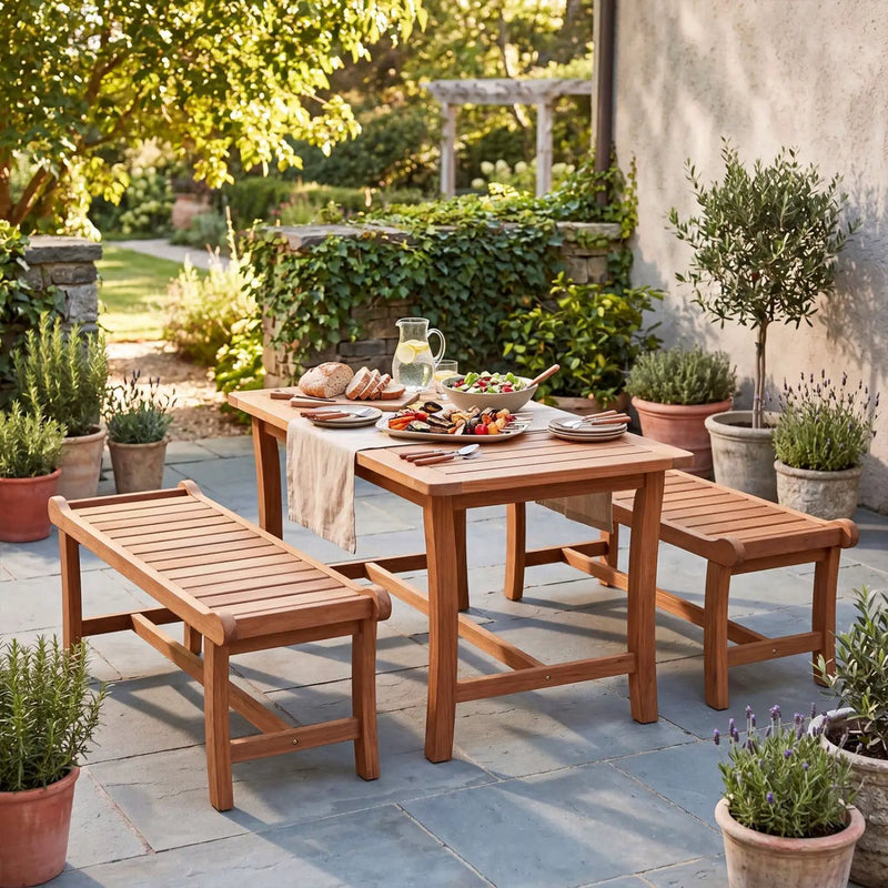 2-Person Outdoor Wood Bench with Slatted Seat - Set of 2 by DirectDeals