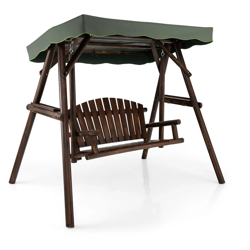2-Person Outdoor Wooden Porch Swing with an Adjustable Canopy by DirectDeals