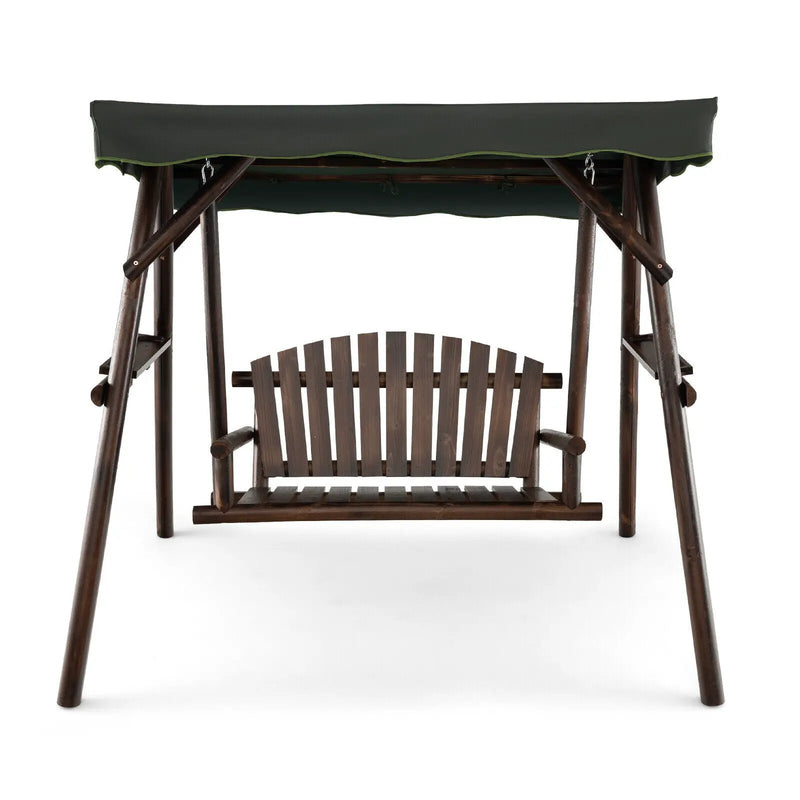 2-Person Outdoor Wooden Porch Swing with an Adjustable Canopy by DirectDeals