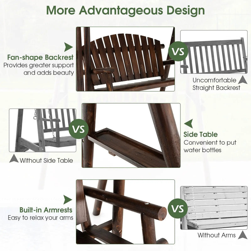 2-Person Outdoor Wooden Porch Swing with an Adjustable Canopy by DirectDeals