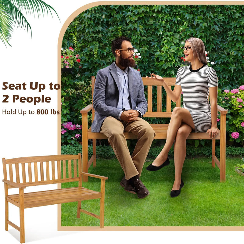 2-Person Patio Acacia Wood Bench with Backrest and Armrests by DirectDeals
