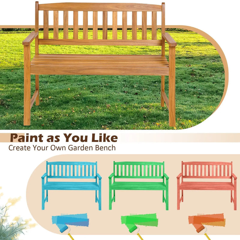 2-Person Patio Acacia Wood Bench with Backrest and Armrests by DirectDeals
