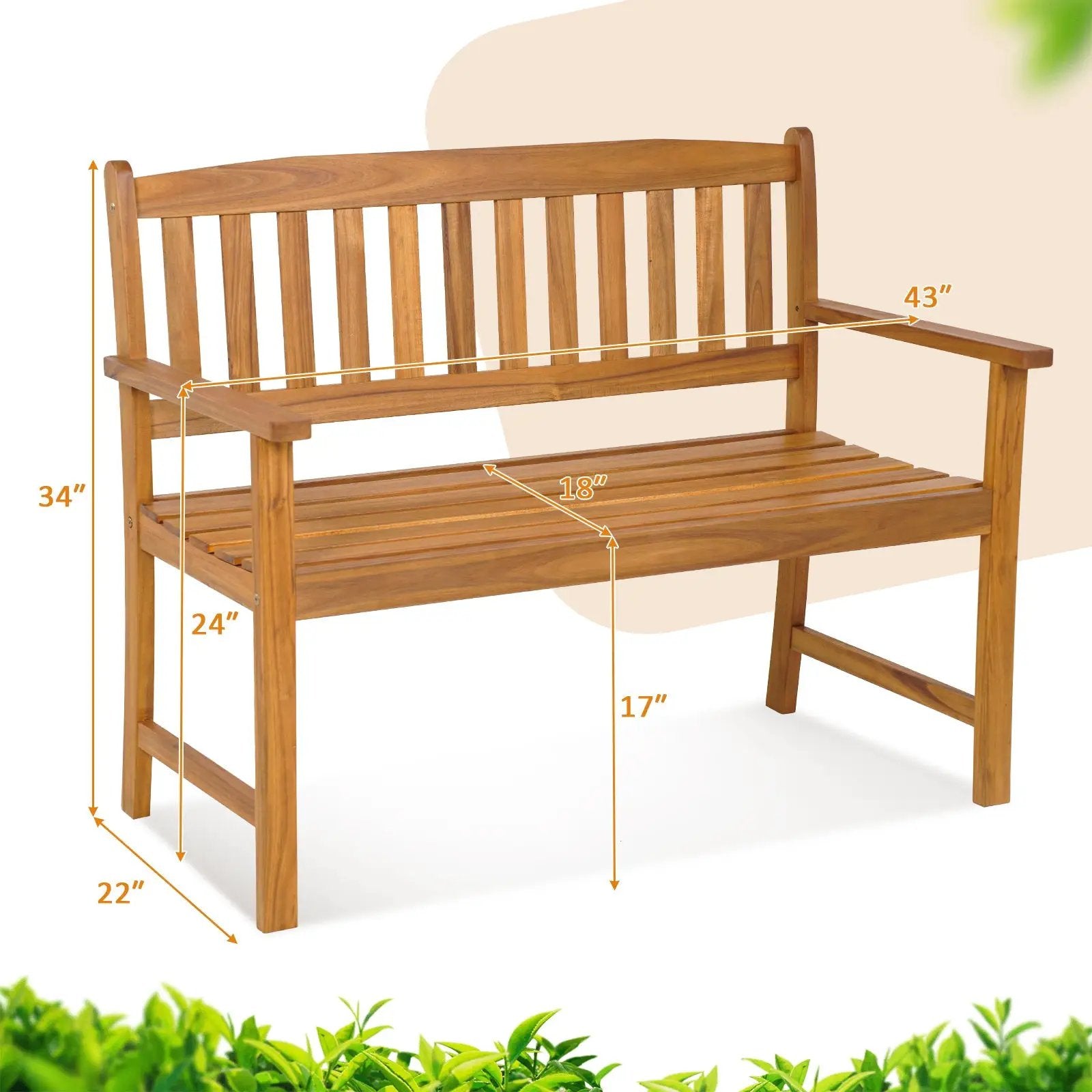 2-Person Patio Acacia Wood Bench with Backrest and Armrests by DirectDeals