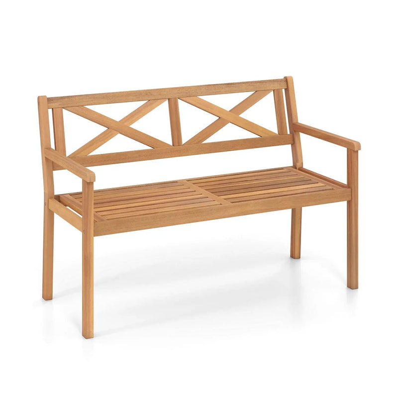 2-Person Patio Acacia Wood Garden Chair with Armrests and Backrest for Backyard by DirectDeals